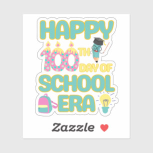Pegatina Feliz Día 100 de la Era Escolar De Nuevo Gracioso