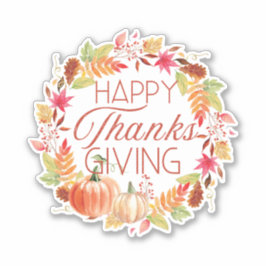 Pegatina Feliz Día de Acción de Gracias Floral Fall Wreath