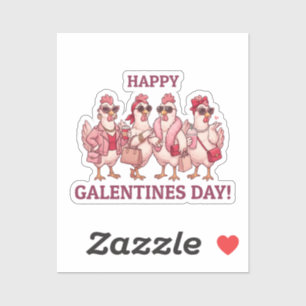 Pegatina Feliz Día de Galentines, Pandilla de Pollos Divert