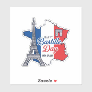 Pegatina Feliz Día de la Bastilla Francia Mapa Torre Eiffel