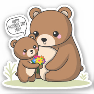 Pegatina Feliz día de la madre, la mamá se aburrió del oso