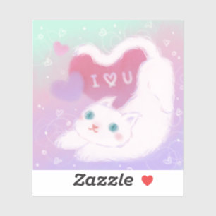 Pegatina Feliz día de San Valentín con gato blanco esponjos