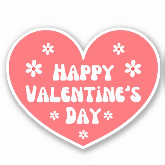 Pegatina feliz día de San Valentín, corazón retro rojo blan (Anverso)
