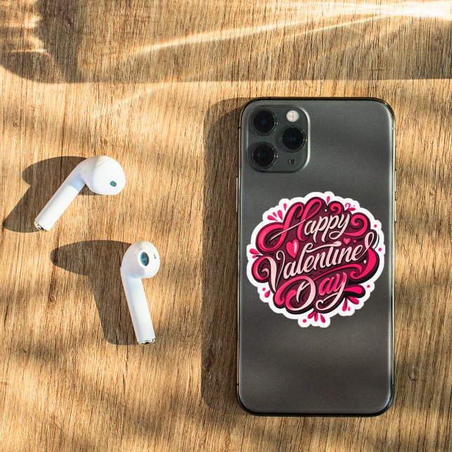 Pegatina Feliz Día de San Valentín, diseño con letras de ma (Subido por el creador)