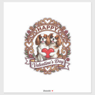 Pegatina Feliz día de San Valentín Perro Corazón Rojo Marco
