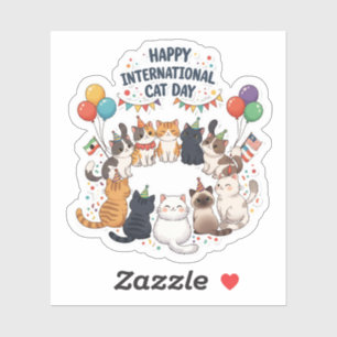 Pegatina Feliz Día Internacional del Gato - Alegre celebrac