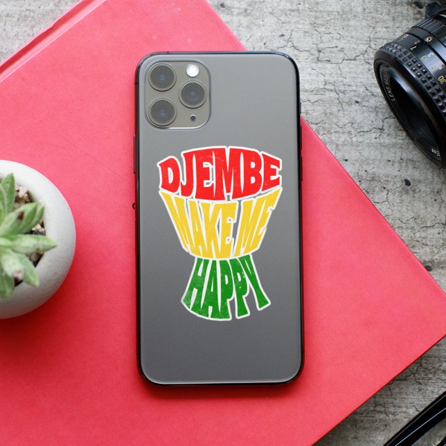 Pegatina Feliz Djembe Colorido Hazme Feliz Tambor Africano (Feel the joy! Djembe makes me happy. Get into the rhythm with our colorful design. )