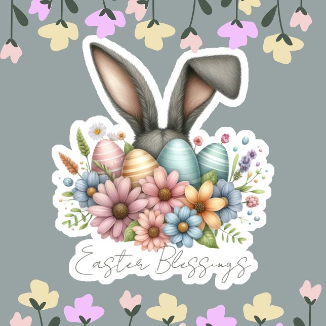 Pegatina Feliz Ester Blessings Gray Bunny Ears Cute (Subido por el creador)