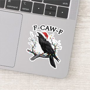 Pegatina Feliz F-Caw-F Divertida Navidad Cuervo Negro F Caw