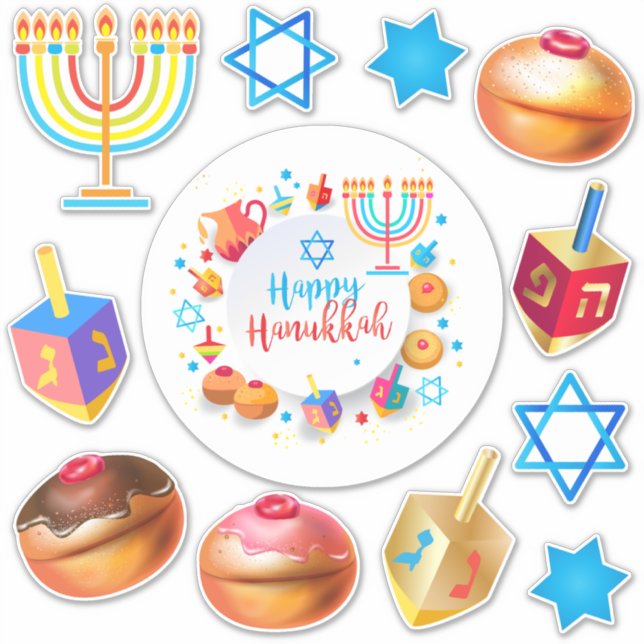 Pegatina Feliz Festival de Hanukkah Símbolos de vacaciones  (Anverso)