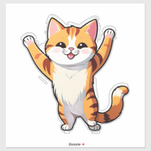 Pegatina Feliz gato naranja de dibujos animados levantando 