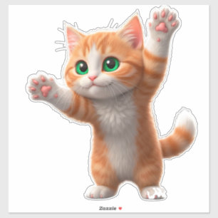 Pegatina Feliz gato naranja de dibujos animados levantando 