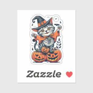 Pegatina Feliz Halloween Bruja Gato