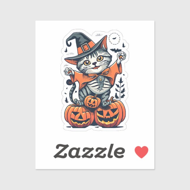Pegatina Feliz Halloween Bruja Gato (Hoja)