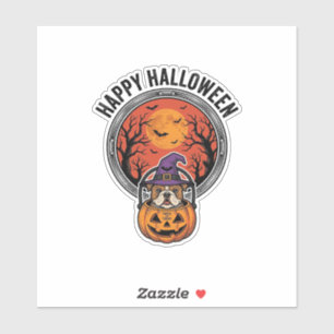 Pegatina Feliz Halloween Bulldog Bruja Calabaza Camiseta Vi