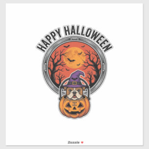 Pegatina Feliz Halloween Bulldog Bruja Calabaza Camiseta Vi