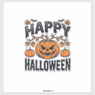 Pegatina Feliz Halloween Calabaza Diseño de Grabado Vintage