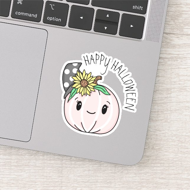 Pegatina Feliz Halloween | Calabaza rosa y puntos de polka (Detalle)