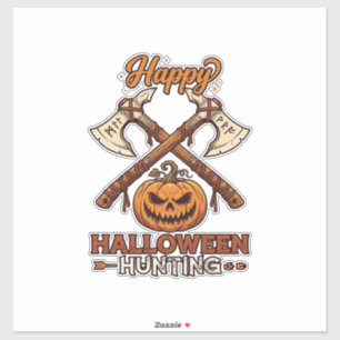 Pegatina Feliz Halloween Caza Hachas Cruzadas Calabaza Runa