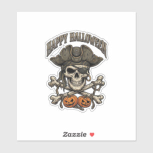 Pegatina Feliz Halloween Cráneo de Pirata Huesos Cruzados C