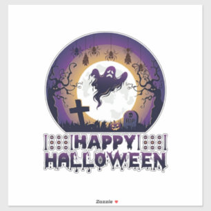 Pegatina Feliz Halloween Murciélagos Fantasmas Arañas_1