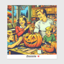Feliz Halloween Nostalgic Family Carving Pumpkins
