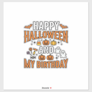 Pegatina Feliz Halloween y mi cumpleaños diseño vintage_1
