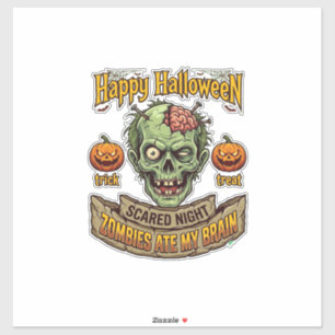 Pegatina Feliz Halloween Zombies Comieron Cerebro Cabeza de