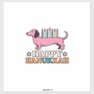 Pegatina Feliz Hanukkah Dachshund Menorah Diseño de Camiset