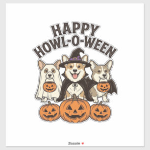 Pegatina Feliz Howl-O-Ween Corgi Halloween Perro Vector Dis