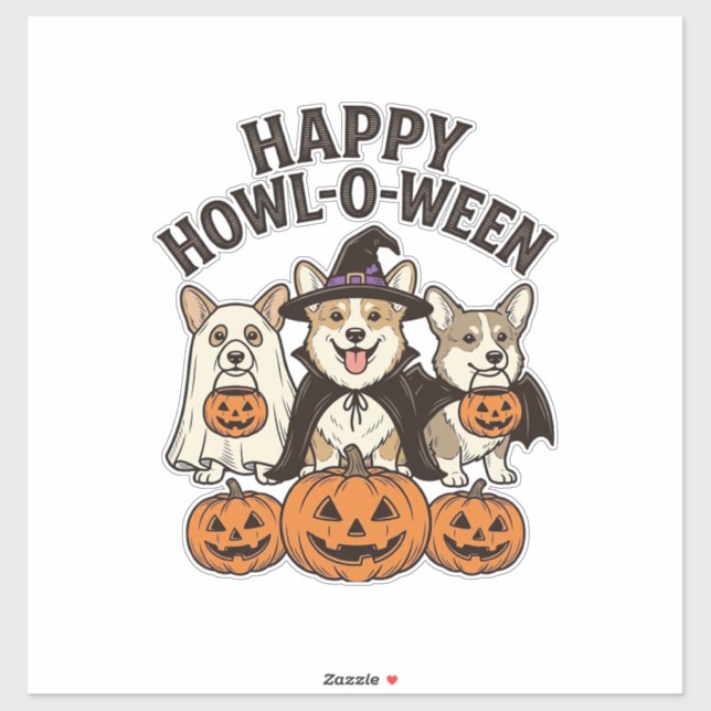 Pegatina Feliz Howl-O-Ween Corgi Halloween Perro Vector Dis (Hoja)