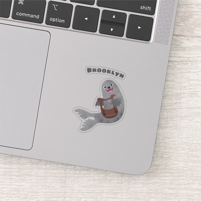Pegatina Feliz ilustracion de personalizado de foca de arpa (Detalle)