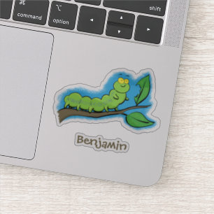 Pegatina Feliz ilustracion personalizado de oruga verde