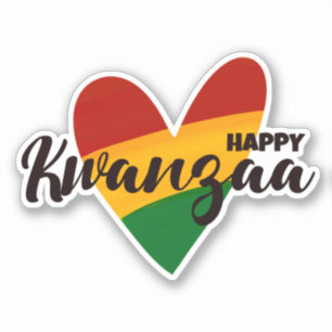 Pegatina Feliz Kwanzaa Corazón Rayado de Rojo Amarillo Verd