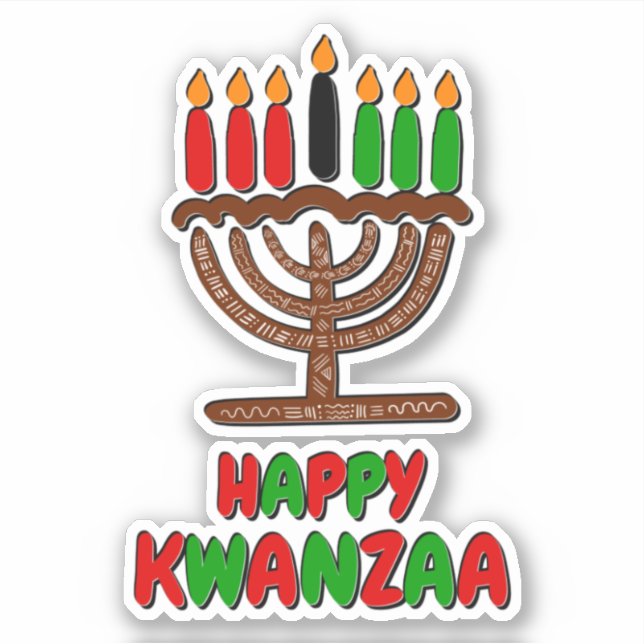 Pegatina Feliz Kwanzaa Velas verdes rojas amarillas (Anverso)