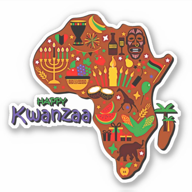 Pegatina Feliz Mapa de Kwanzaa de África besada (Anverso)