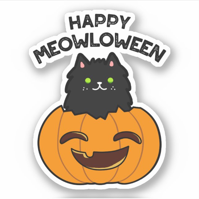 Pegatina Feliz Meowloween Funny Halloween Pun (Anverso)