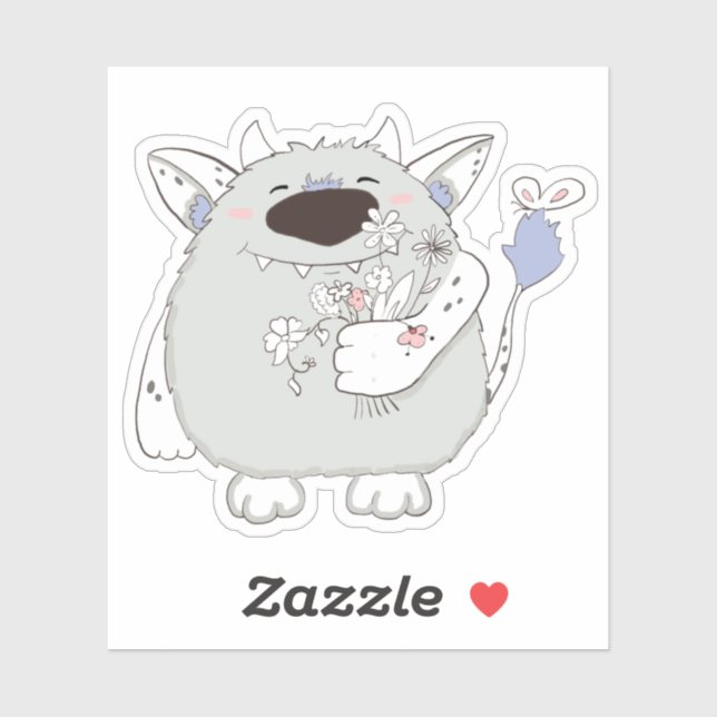 Pegatina Feliz monstruo con flores (Hoja)