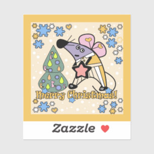 Pegatina Feliz Navidad Año Nuevo Símbolo Mouse Personalizad