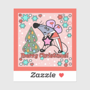 Pegatina Feliz Navidad Año Nuevo Símbolo Mouse Personalizad