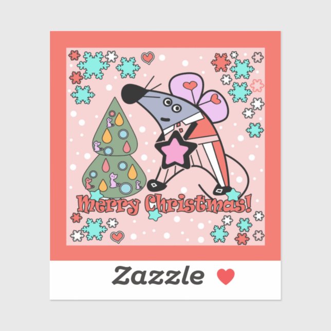 Pegatina Feliz Navidad Año Nuevo Símbolo Mouse Personalizad (Hoja)