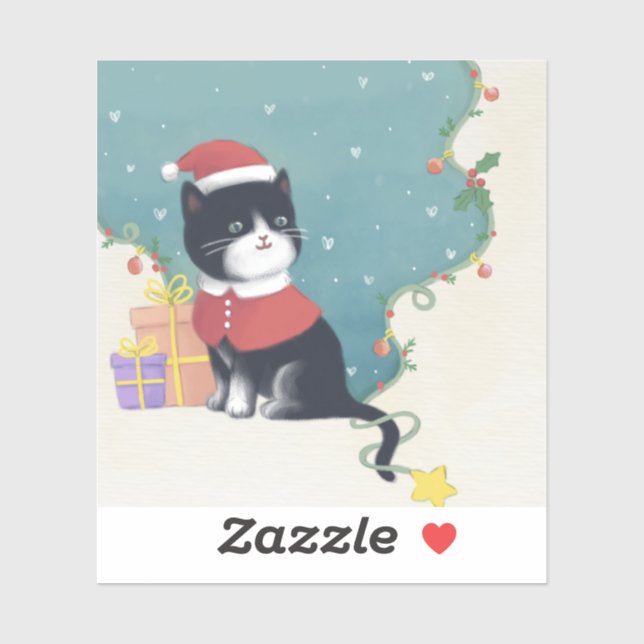 Pegatina Feliz Navidad: Arte de Ilustracion Gato (Hoja)