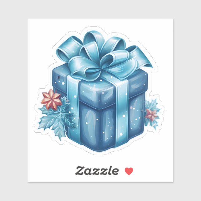 Pegatina Feliz Navidad Azul Festividad Caja de Regalo con B (Hoja)