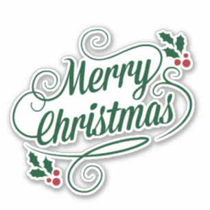 Pegatina Feliz Navidad brillante y brillante texto verde
