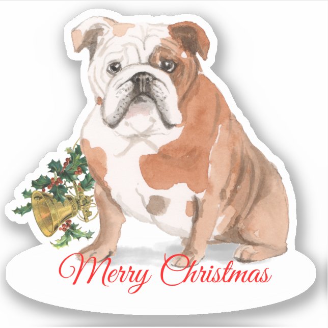 Pegatina Feliz Navidad Bulldog inglés Personalizado-Cut Vin (Anverso)