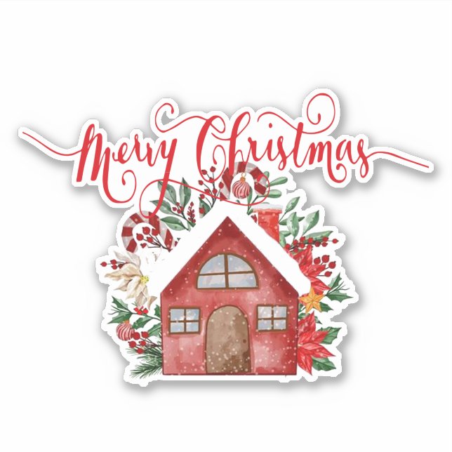 Pegatina Feliz Navidad casa Sticker (Anverso)
