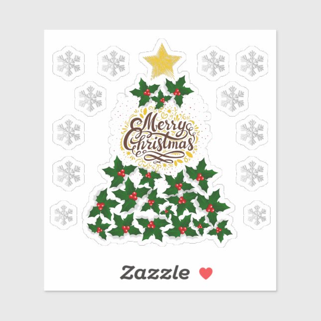 Pegatina Feliz Navidad con el árbol de Navidad (Hoja)