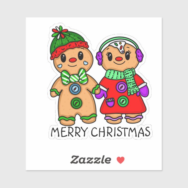 Pegatina Feliz Navidad Cute Gingerbread Hombres Pareja (Hoja)