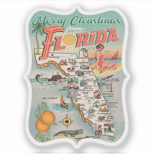 Pegatina Feliz Navidad desde Florida Retro (Anverso)