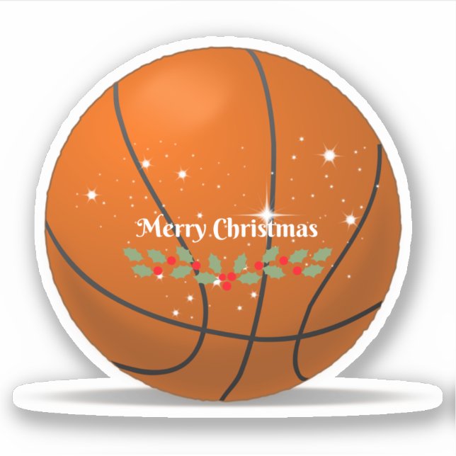 Pegatina Feliz Navidad, diseño de vacaciones de baloncesto (Anverso)
